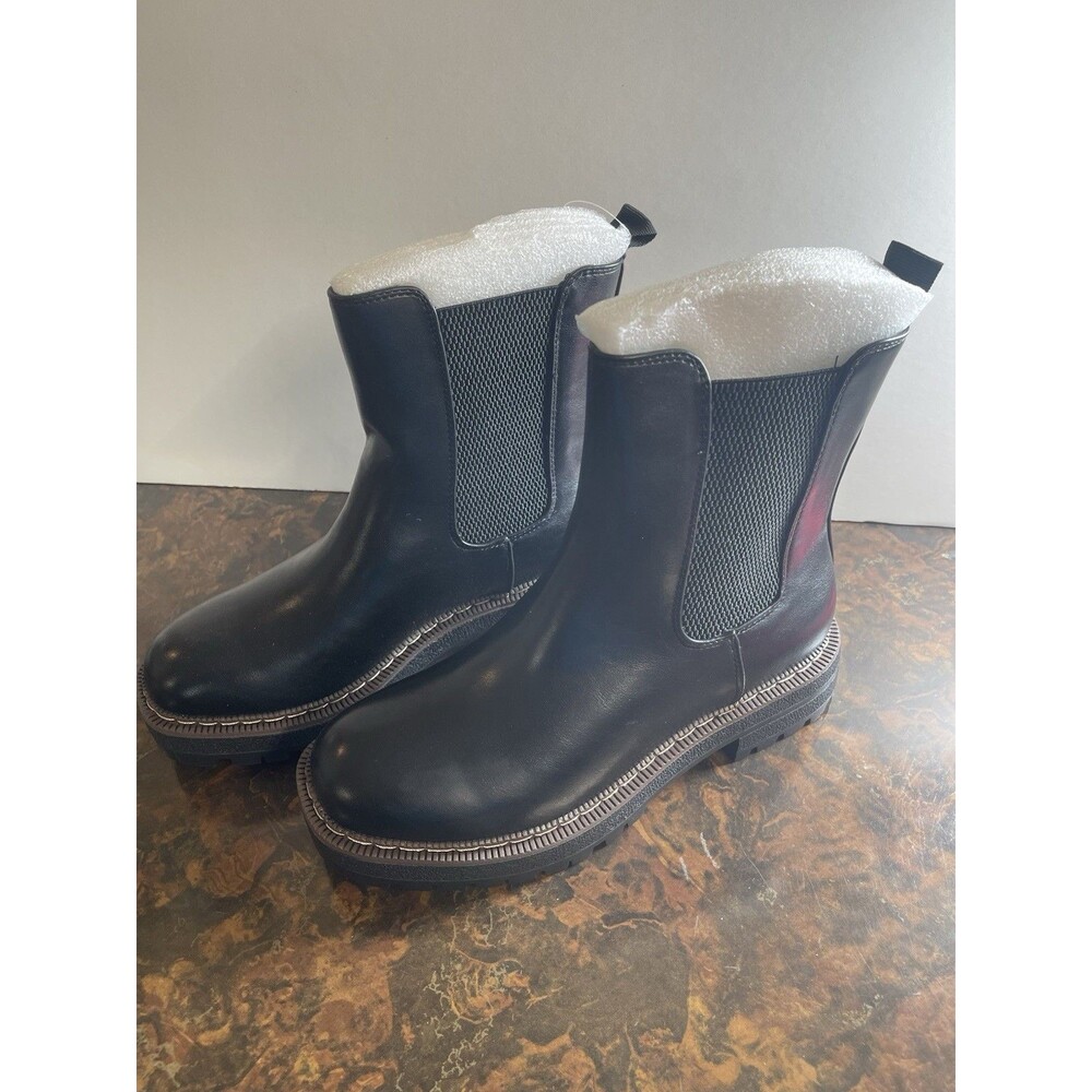 ATHLEFIT WOMEN'S CHELSEA ANKLE BOOTS PLATFORM SLIP ON WOMEN 7 BLACK